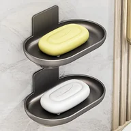 Mydelniczki i dozowniki mydła - Podwójna mydelniczka prysznicowa, ścienna z odpływem, aluminiowa, stalowoszara - miniaturka - grafika 1