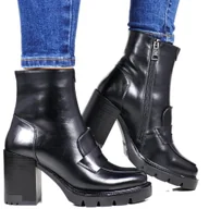 Botki damskie - Damskie Botki Workery Trapery Na Obcasie Vinceza 58101 Czarne Licowe - miniaturka - grafika 1