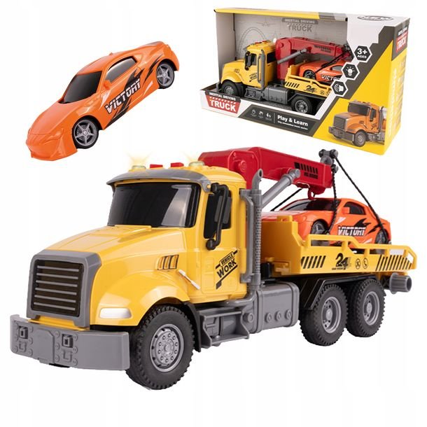 Tir Samochód Ciężarówka Laweta Ruchome Ramię Dźwięk Światła Led + Autko