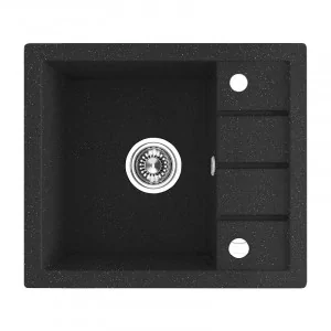 Laveo SBP 713T Zlewozmywak granitowy1 komora z p$574ociekaczem Wymiary 495x570x185 mm Wymiar szafki 500 mmWyko$575czenie czarneW zestawie z syfonem Space Saving i korkiem automatycznym - Zlewozmywaki - miniaturka - grafika 1