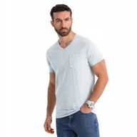Koszulki męskie - Męski bawełniany t-shirt v-neck efekt sprania szary OM-TSWT-0242 V8 r. S - miniaturka - grafika 1