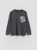 Bluzy dla chłopców - Reserved - Bawełniany longsleeve - ciemnoszary - miniaturka - grafika 1