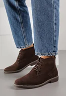 Botki damskie - Ciemnobrązowe Botki Vices o Klasycznym Fasonie Trzewików z Imitacji Zamszu Ativitta - miniaturka - grafika 1