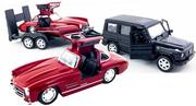 Samochody i pojazdy dla dzieci - Autko Resorak z przyczepą 3w1 MERCEDES BENZ G + 300 SL  laweta samochodowa 1:34 - miniaturka - grafika 1