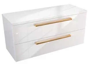 Szafka Wisząca Z Blatem ATH 100 cm - Biały Wysoki Połysk - Uchwyty Złote Polerowane - Szafki łazienkowe - miniaturka - grafika 1