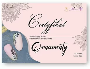Certyfikat ze szkolenia online LIVE Ornamenty by Iwona Kieta Wersja Drukowana - Pozostałe akcesoria kosmetyczne - miniaturka - grafika 1
