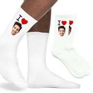 Skarpetki męskie - Zabawne SKARPETY WŁASNE ZDJĘCIE I Love YOU Twoja TWARZ KREATOR ONLINE 39-45 - miniaturka - grafika 1