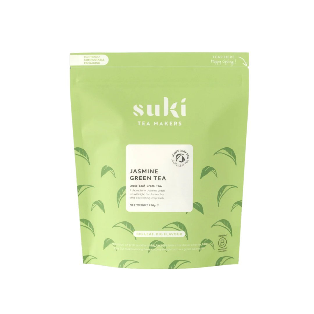 Herbata zielona jaśminowa Suki Tea 250 g liściasta kwiat jaśminu bez dodatków sypana