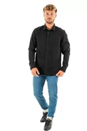 Koszule męskie - Calvin Klein Jeans Męska koszula Monologo Badge Relaxed Casual, Czarny, S - miniaturka - grafika 1