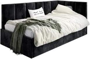 Łóżko młodzieżowe AURA 80x200 czarne z tapicerowanym panelem L i pojemnikiem na pościel MKPOL - Łóżka dla dzieci i młodzieży - miniaturka - grafika 1