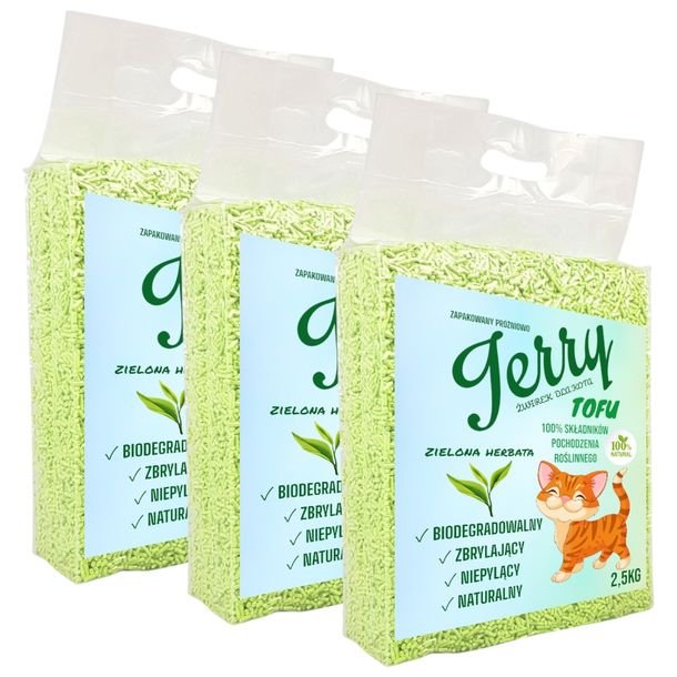 Jerry TOFU Ekologiczny Zbrylający Żwirek ZIELONA HERBATA PAKIET 6x2,5kg