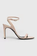 Sandały damskie - Calvin Klein sandały skórzane kolor beżowy - miniaturka - grafika 1
