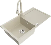 Zlewozmywaki z baterią - Mexen Leo zlewozmywak granitowy 1-komorowy z ociekaczem i baterią kuchenną Elia, beżowy - 6501-69-670101-69 - miniaturka - grafika 1