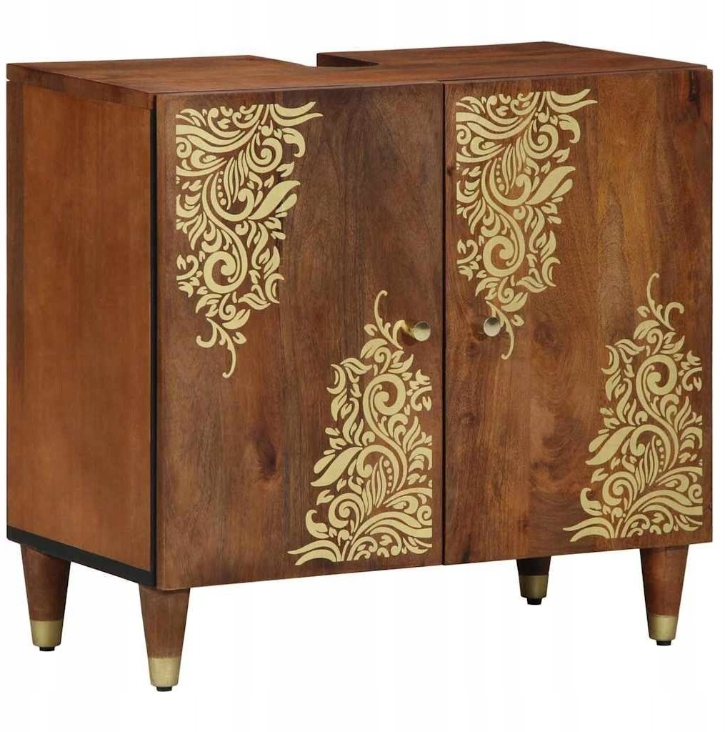 Szafka pod zlew Miodowo-brązowa z złotymi akcentami Lite drewno