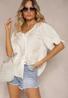 Koszule damskie - Biała Koszula z Bawełny Ozdobiona Haftem i Srebrną Nicią Wilaravia - miniaturka - grafika 1