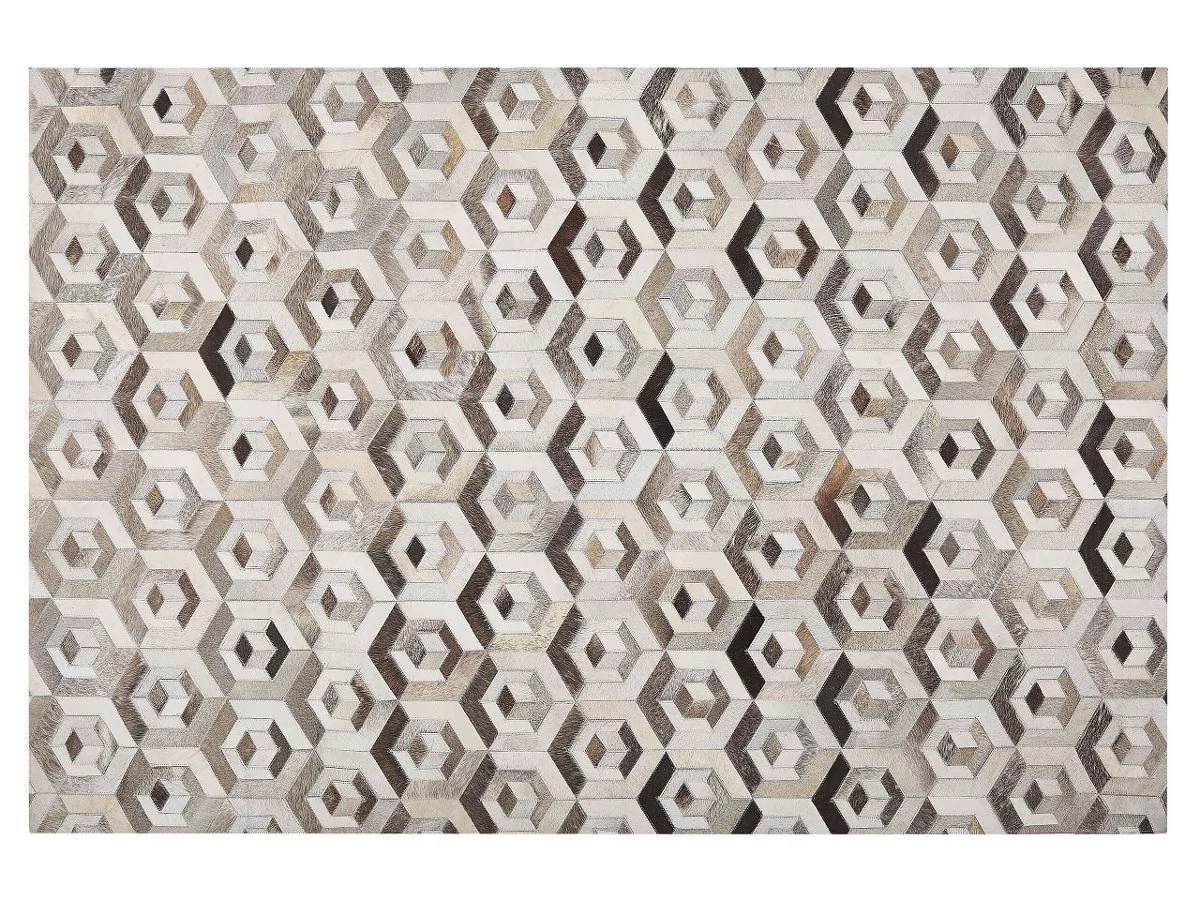 Beliani Dywan patchworkowy skórzany 160 x 230 cm brązowo-beżowy TAVAK