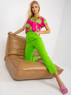 Spodnie damskie - Spodnie z materiału jasny zielony elegancki klasyczny cygaretki nogawka szeroka w kant kieszenie suwak haftka - miniaturka - grafika 1