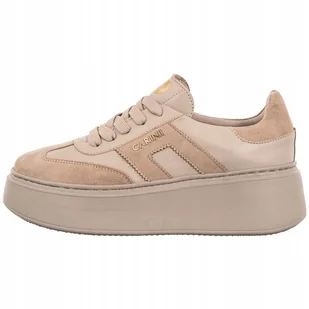 Beżowe półbuty sneakersy Carinii B9882 damskie skóra modne platforma r.37 - Półbuty damskie - miniaturka - grafika 1