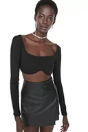 Body - Trendyol Damska dopasowana bodycone, kwadratowy kołnierz, tkana bluzka, Czarny, 64 - miniaturka - grafika 1