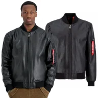 Odzież taktyczna i umundurowanie - Kurtka Alpha Industries MA-1 Leather LF 138121 03 - Czarna  XXL - miniaturka - grafika 1