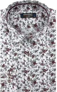 Koszule męskie - Massaro Koszula Męska Elegancka Wizytowa do garnituru biała w bordowe kwiatki z długim rękawem w kroju SLIM FIT Massaro B968 Koszula B968 - grafika 1