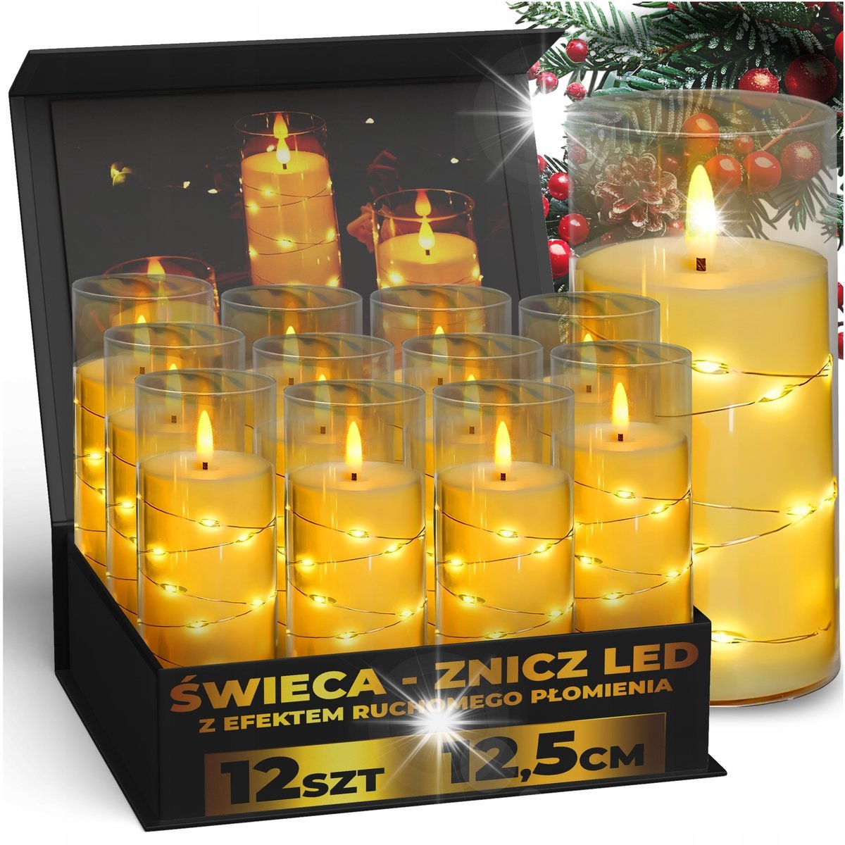 12X ŚWIECZKA ELEKTRYCZNY WKŁAD DO ZNICZY LED EFEKT PŁOMIENIA ZNICZ 12,5CM