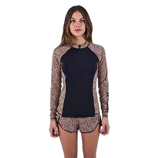 Hurley Leopard Zip Front Rashguard Damska koszula ochronna z wysypką, Brązowy cukier, L - Koszule damskie - miniaturka - grafika 1