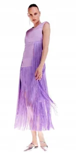 KAREN MILLEN FIOLETOWA SUKIENKA MIDI Z FRĘDZLAMI PROSTA 38 B1C - Sukienki - miniaturka - grafika 1