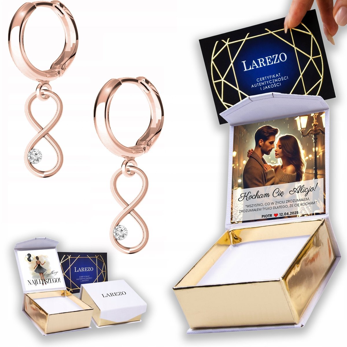 Kolczyki Pozłacane 925 Nieskończoność z Cyrkonią Ósemki Cyrkonie NADRUK