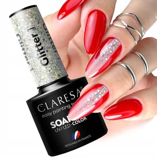 Claresa Glitter 1 Lakier Hybrydowy Brokatowy Srebrny Brokat - Lakiery hybrydowe - miniaturka - grafika 1