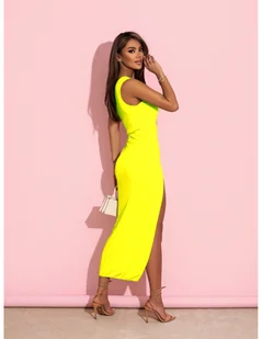 Elegancka midi sukienka na jedno ramię ATHENA - limonka - Sukienki - miniaturka - grafika 1