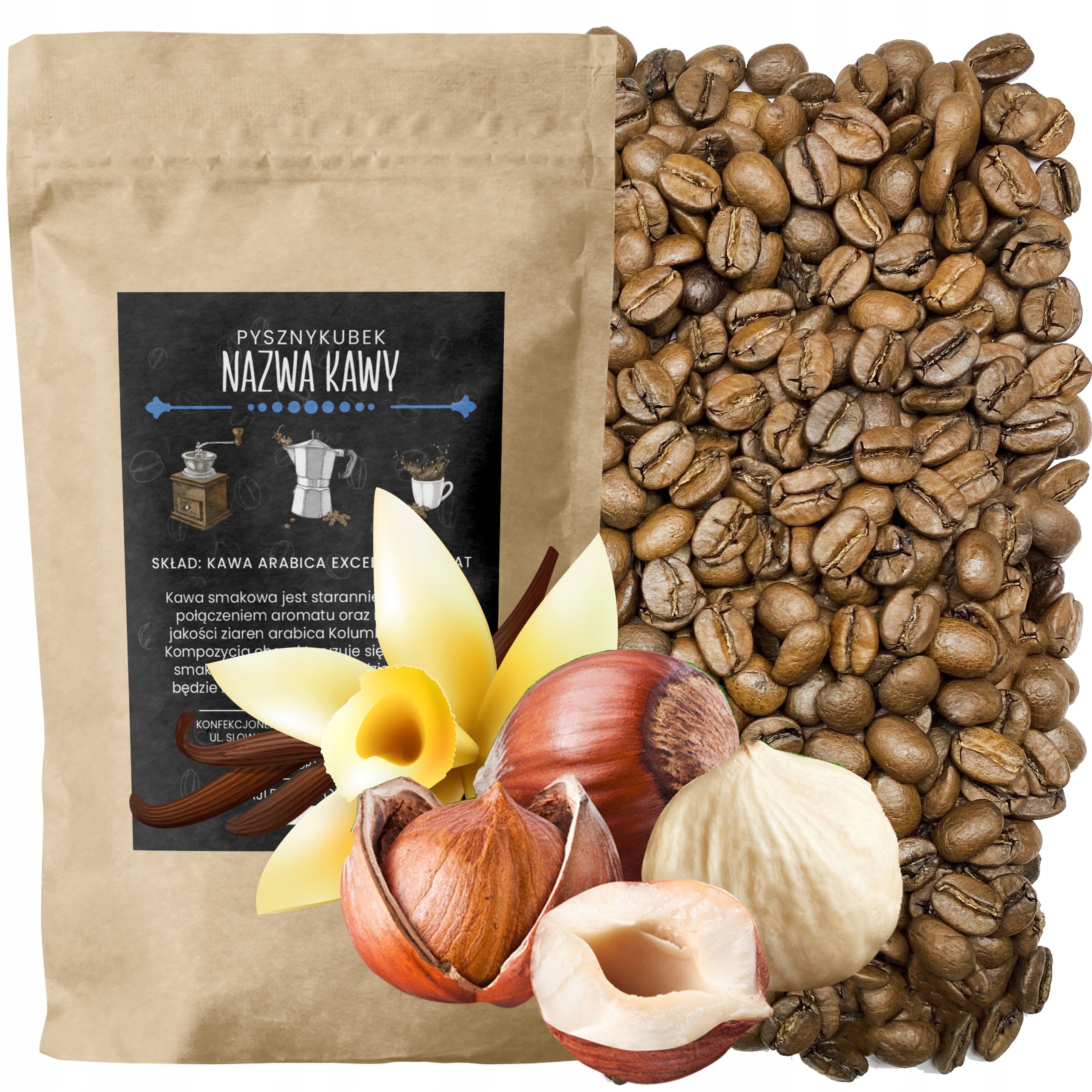 Kawa smakowa Waniliowo Orzechowa 1000G 1KG ziarnista orzech i wanilia