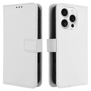 Kompatybilny z etui na iPhone 16 Pro Pokrowiec na telefon z portfela ze skóry PU o diamentowej fakturze Biały - Portfele - miniaturka - grafika 1