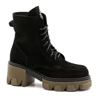 Botki damskie - Czarne sznurowane botki z weluru LM60377 - Neścior - miniaturka - grafika 1