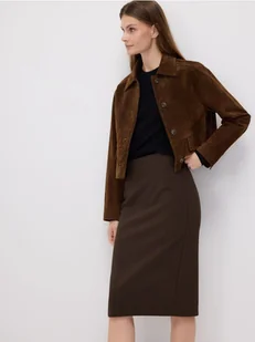 Reserved - Spódnica midi z rozcięciem - ciemnobrązowy - Spódnice - miniaturka - grafika 1