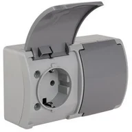 Gniazdka elektryczne - Gniazdo hermetyczne podwójne z uziemieniem (Schuko 2X2P+Z) z klapką popiel-grafit IP44 KOALA 182-08 ViPlast - miniaturka - grafika 1