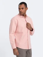 Koszule męskie - Męska koszula z kieszenią REGULAR FIT - różowa V5 OM-SHCS-0148 - Ombre Clothing - miniaturka - grafika 1