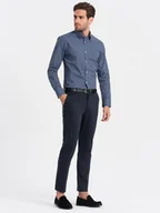 Koszule męskie - Męska koszula w drobny wzór SLIM FIT - granatowa V1 OM-SHCS-0140 - Ombre Clothing - miniaturka - grafika 1
