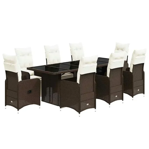 Zestaw Bistro Rattan PE 8 krzeseł + stół - brązowy, 240x90x75 cm