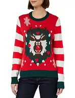 Swetry damskie - ONLY Damski sweter Onlxmas Deco Stripe L/S Box KNT, High Risk Red/Pattern:w. Ponderosa Pine/Slate Black/Cloud Dancer, XL - miniaturka - grafika 1