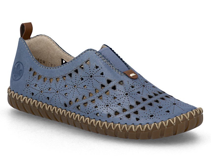 Półbuty damskie skórzane ażurowe Rieker M2852-12 wsuwane lekkie -40