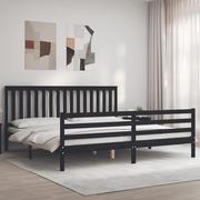Łóżka - Rama łóżka z wezgłowiem, czarna, 200x200 cm, lite drewno Lumarko! - miniaturka - grafika 1
