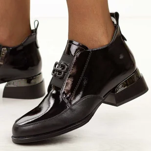 Czarne skórzane lakierowane botki damskie na obcasie Vinceza 91161 - Botki damskie - miniaturka - grafika 1