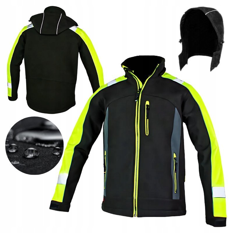 Kurtka męska SOFTSHELL robocza ODBLASKOWA WODOODPORNA z Kapturem BHP XL