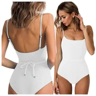 Stroje kąpielowe - STRÓJ KĄPIELOWY KOSTIUM BIAŁY MODELUJĄCY MONOKINI PASEK TOP BODY LATO PLAŻA M - miniaturka - grafika 1
