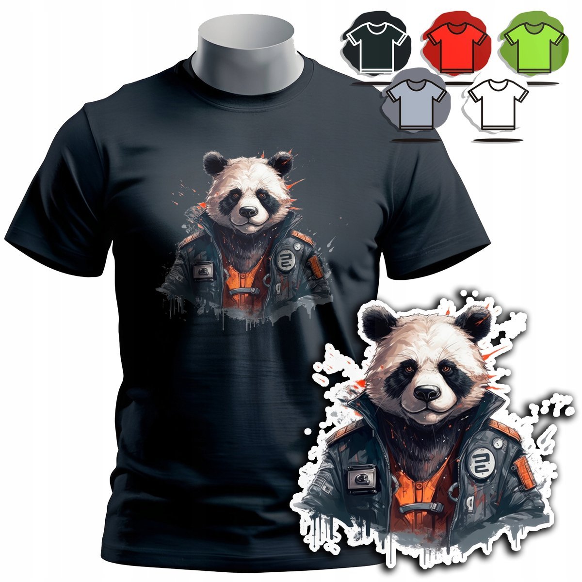 KOSZULKA T-SHIRT MĘSKI WZORY DO WYBORU - PANDA BAMBUS NATURA ZWIERZE - M