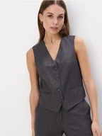 Kamizelki damskie - Mohito - Elegancka szara kamizelka w paski - szary - miniaturka - grafika 1