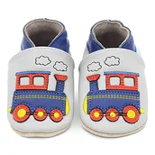 Skarpetki dla dzieci - Dotty Fish Miękkie skórzane buty do chodzenia boso dla chłopców i małych dzieci. Antypoślizgowe zamszowe podeszwy. 0-6 miesięcy - 4-5 lat, Szary pociąg, 3-4 Years - miniaturka - grafika 1