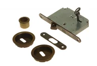 Zamki i wkładki - Zamek do drzwi przesuwnych + uchwyty okrągłe z kluczykiem łamanym patyna - miniaturka - grafika 1