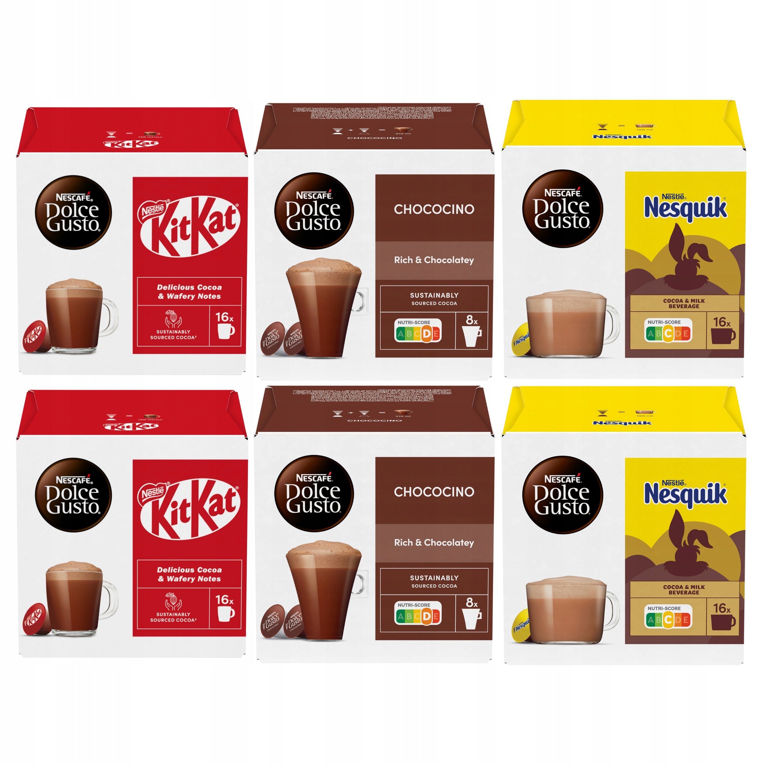 Nescafe Dolce Gusto Kapsułki Kakao KitKat, Chcocino, Nesquik MIX x6